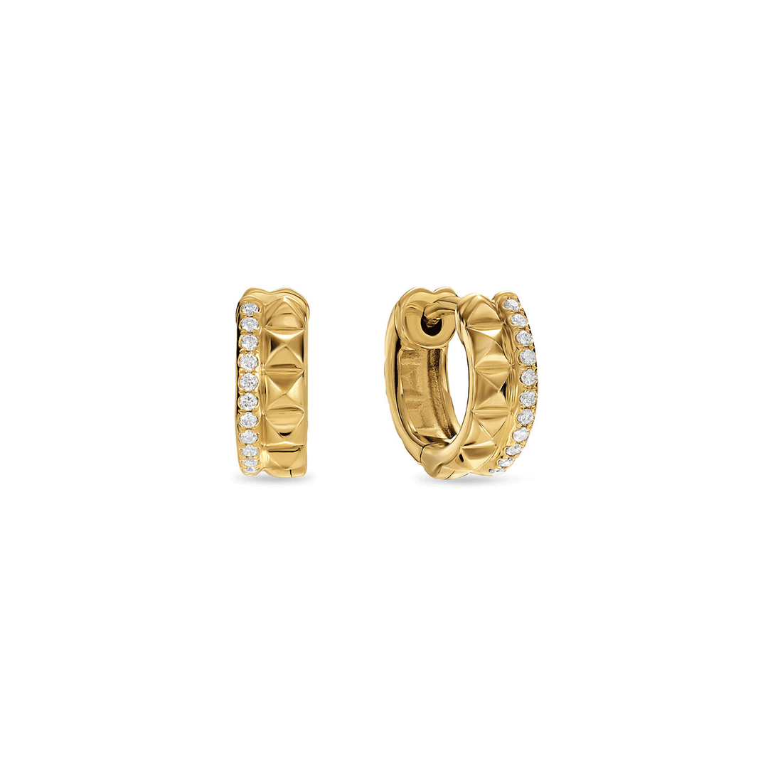 David Yurman Petite Pavé Two Row Hoop Earrings 18K Yellow Gold with Diamonds, 11.2mm