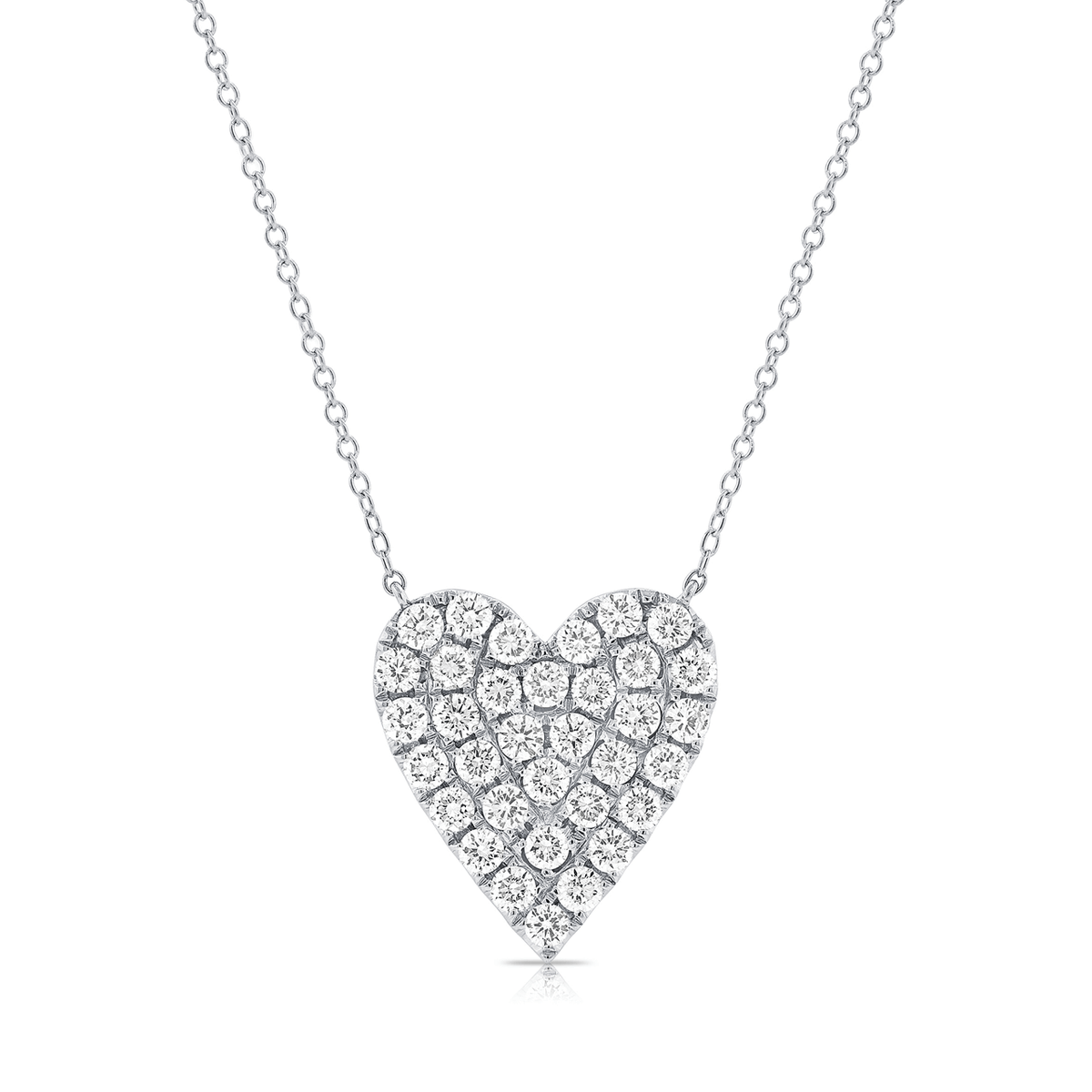 14k White Gold and Pave Diamond 1.32 Total Weight  Heart Necklace