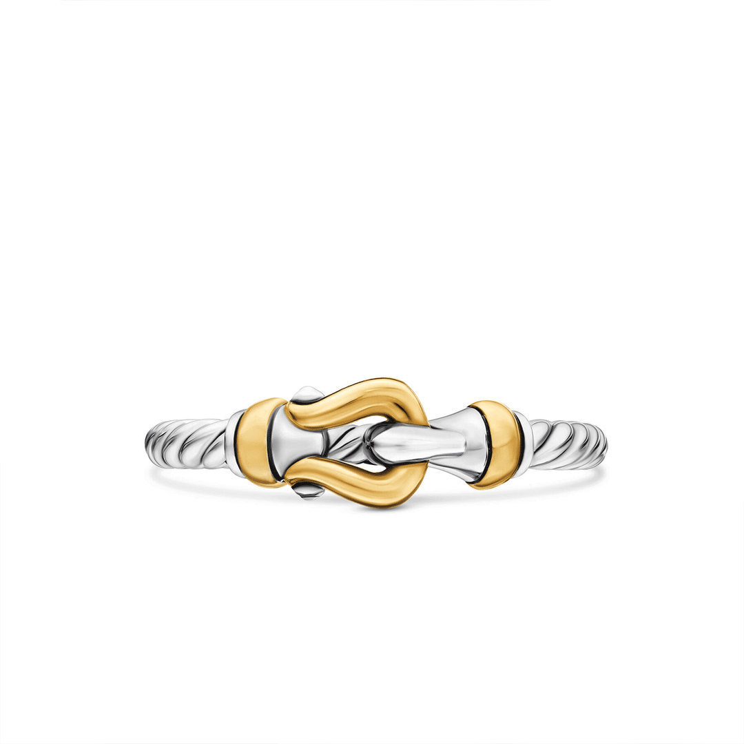 David Yurman Petite Buckle Ring Sterling Silver with 18k Yellow Gold, 2mm