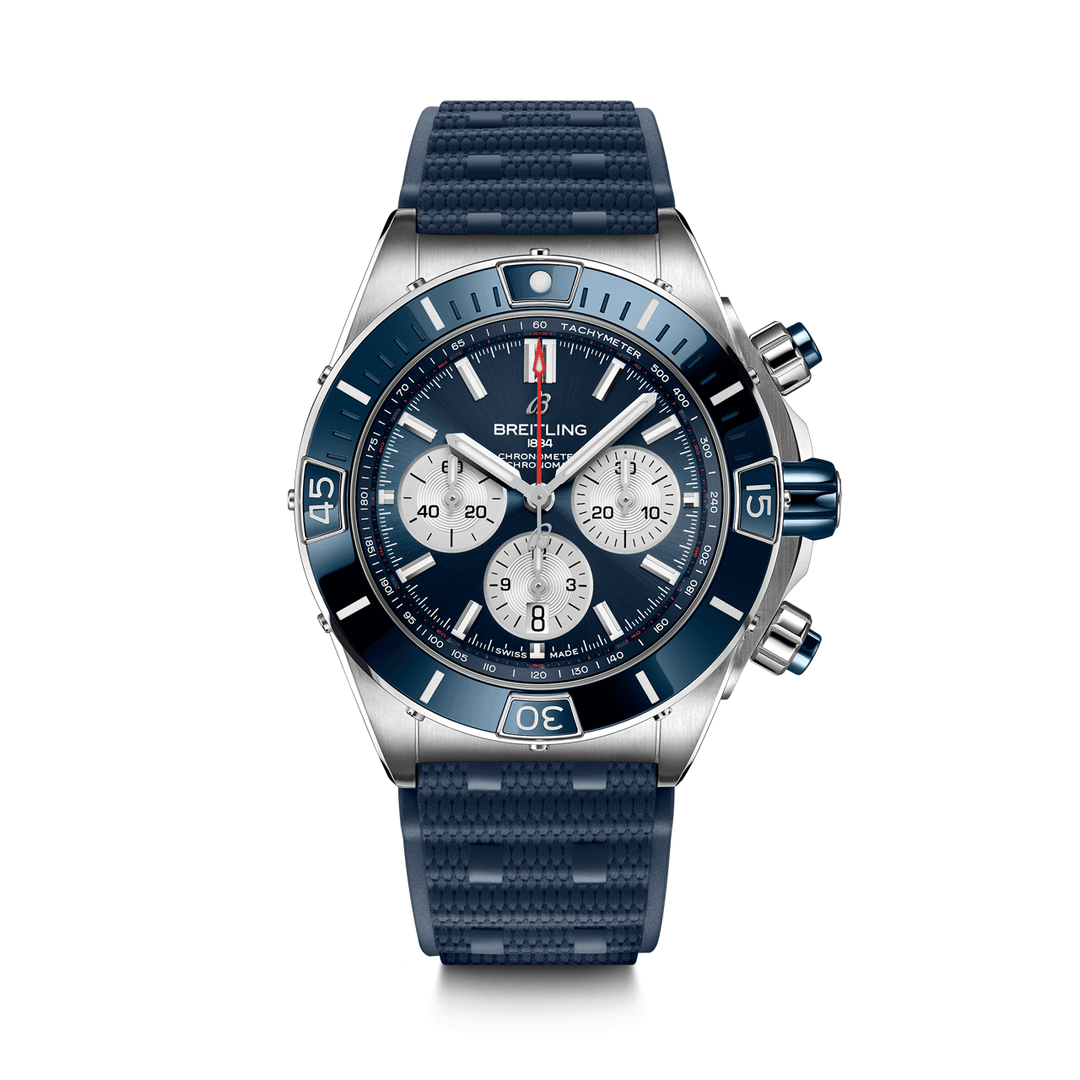 Breitling Super Chronomat B01 44 Steel Blue Rubber Strap #AB0136161C1S1