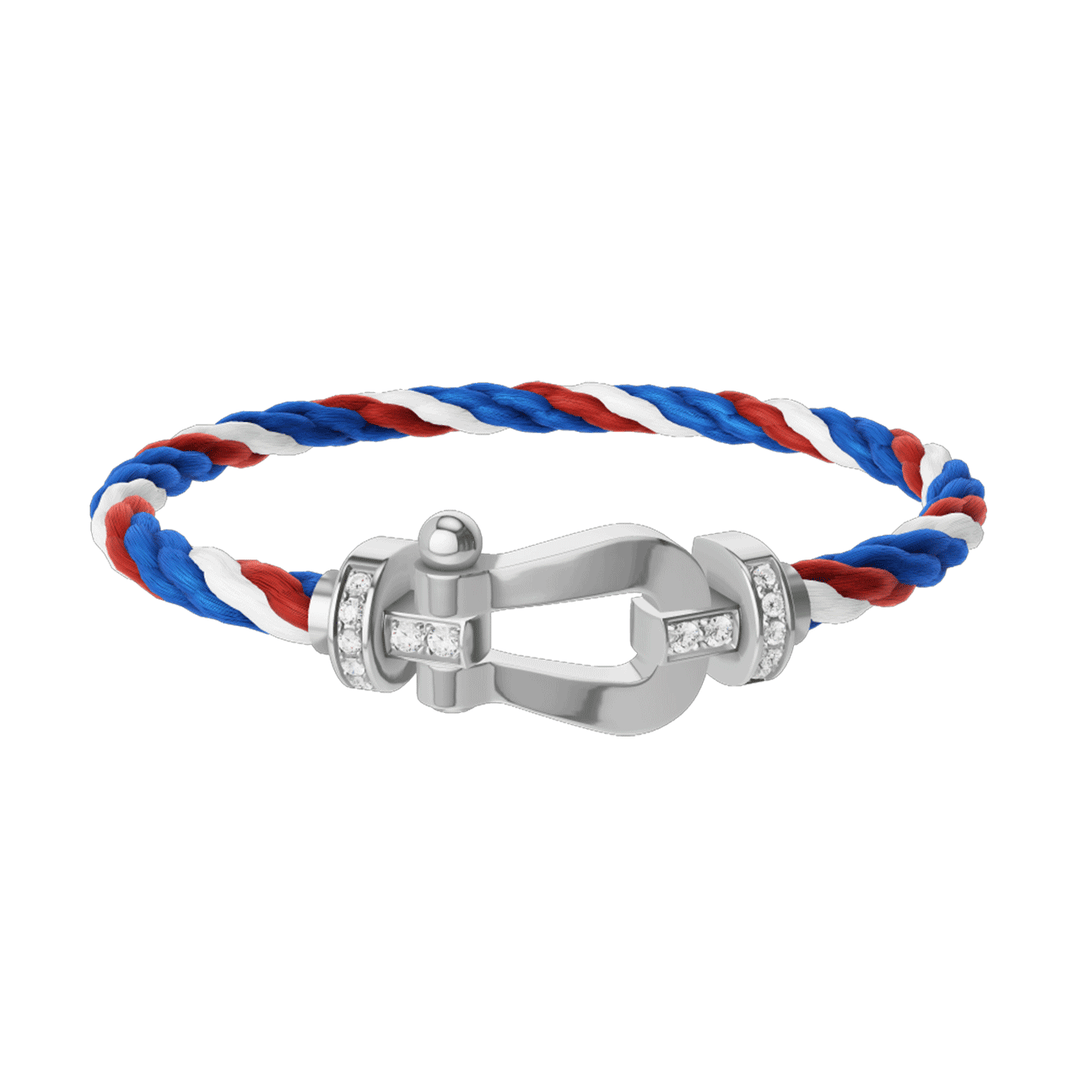 FRED Blue/White/Red Cord Bracelet with 18k Half Diamond LG Buckle, Exclusively at Hamilton Jewelers