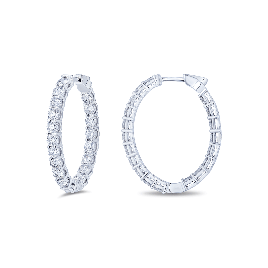 18k White Gold and Diamond 3.99 Total Weight Oval 28mm In and Out Hoops