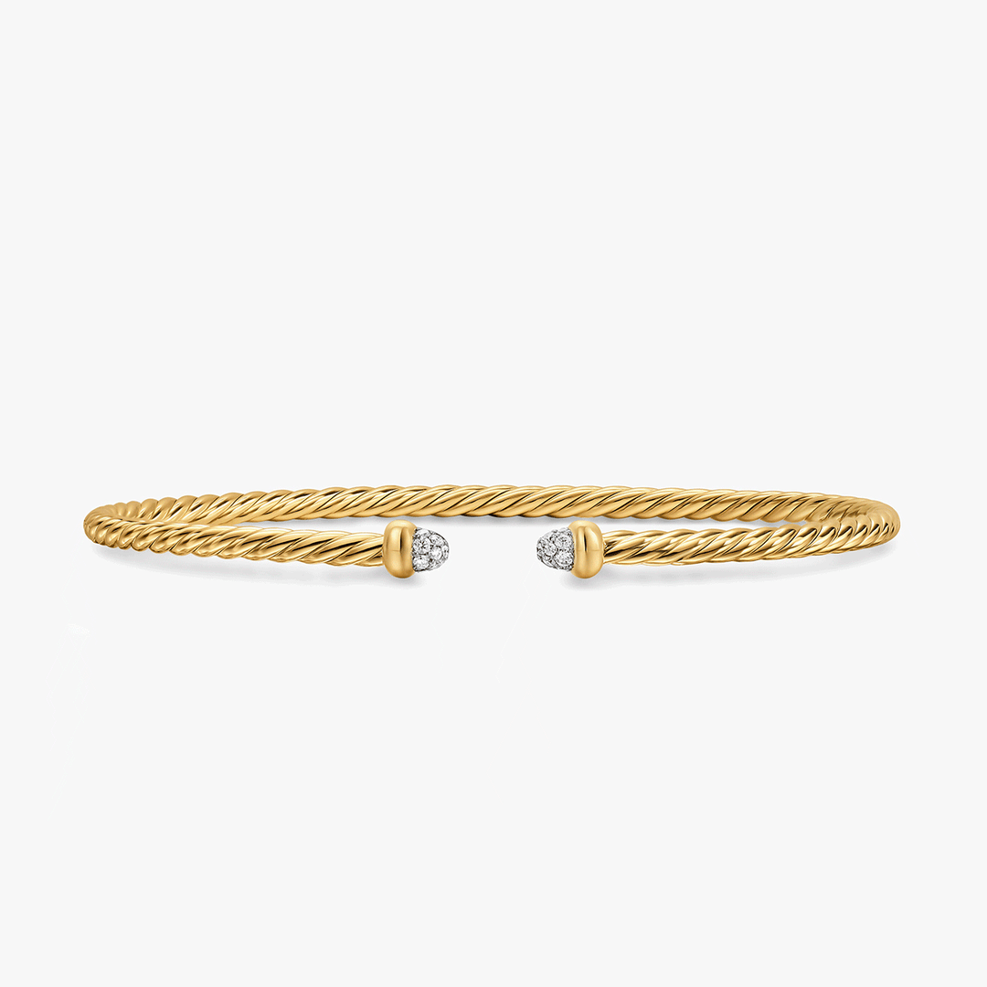 David Yurman Micro Cablespira Flex Bracelet 18K Yellow Gold with Diamonds, 2.6mm