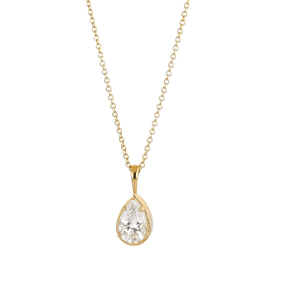 Classic 18k Gold and Pear Shape 2.01 Total Weight Diamond Pendant