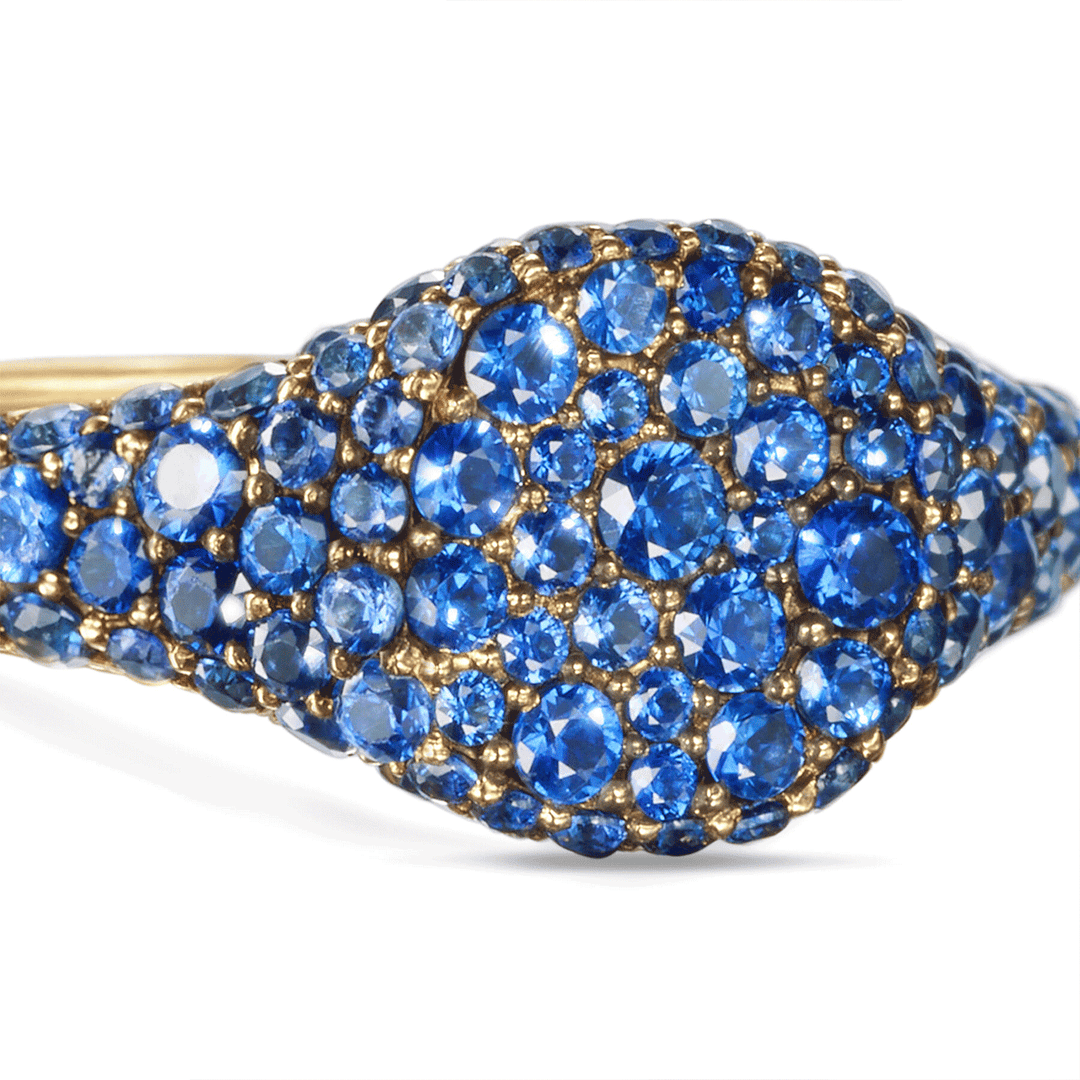 David Yurman Petite Pavé Pinky Ring 18k Yellow Gold with Sapphires, 7mm