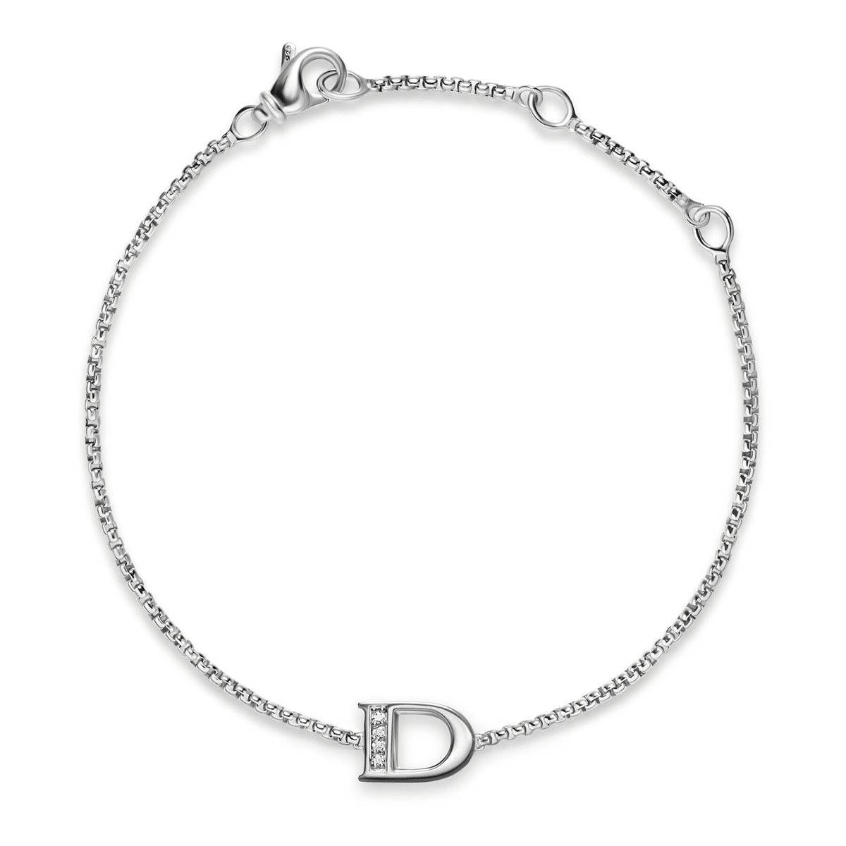 David Yurman Petite Initial Chain Bracelet Sterling Silver with Diamond D