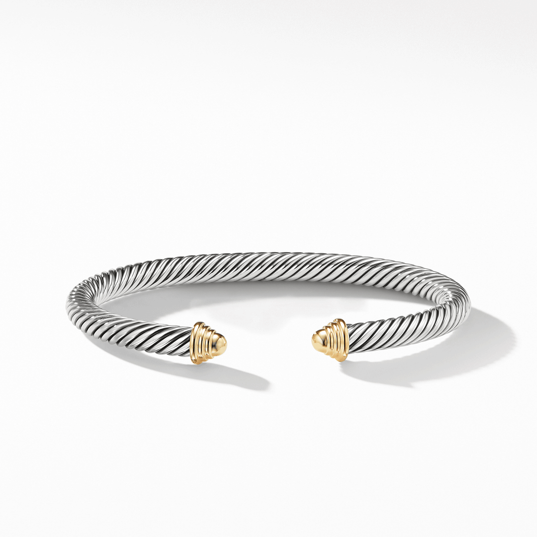 David Yurman Classic Cable Bracelet Sterling Silver with 14k Yellow Gold Domes, 5mm