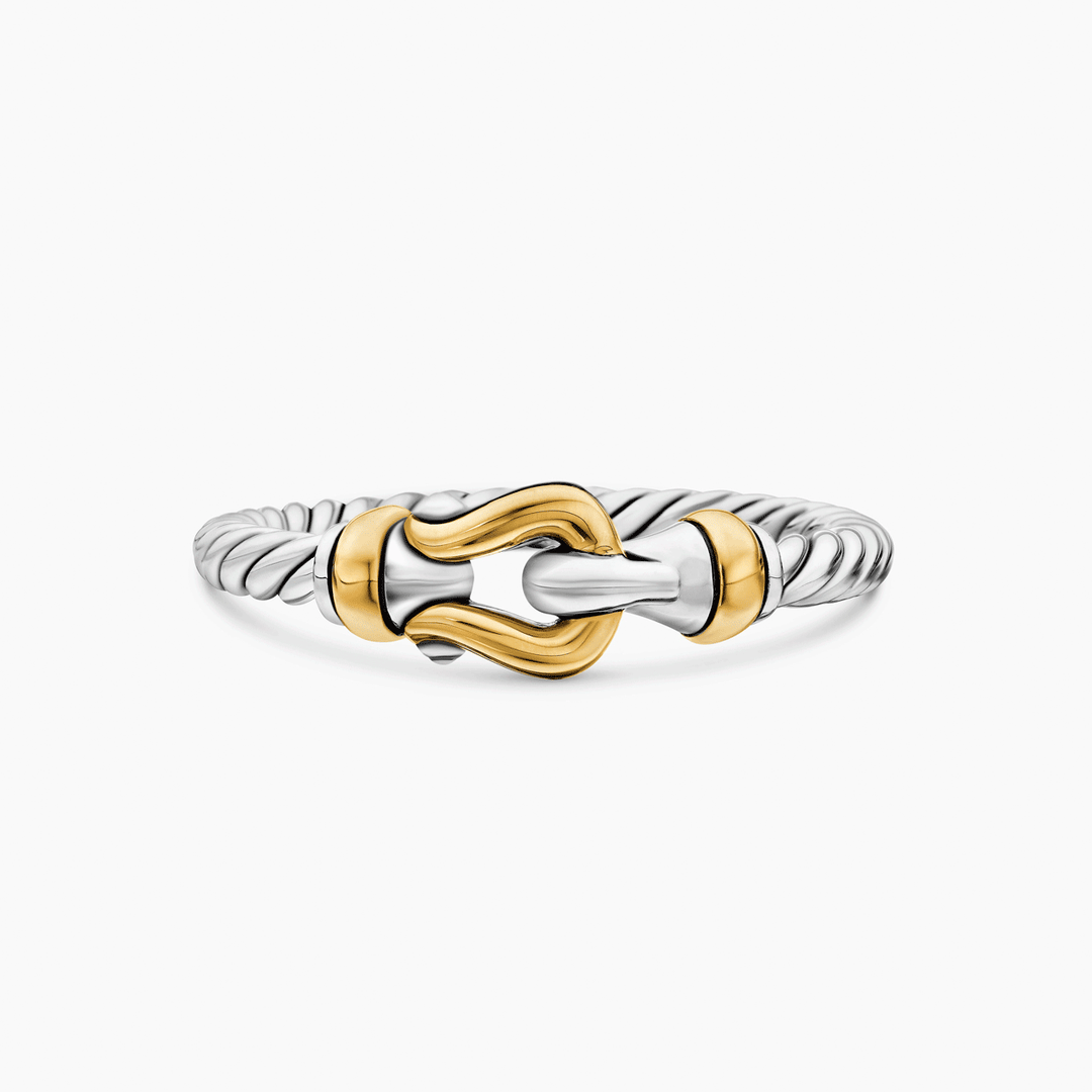 David Yurman Petite Buckle Ring Sterling Silver with 18k Yellow Gold, 2mm