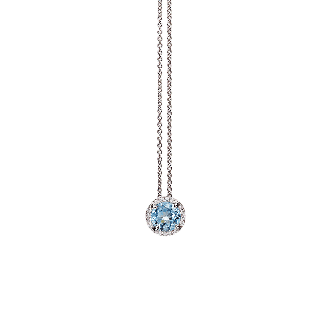 Lisette 18k Gold Blue Topaz 1.40 Total Weight and Diamond Pendant