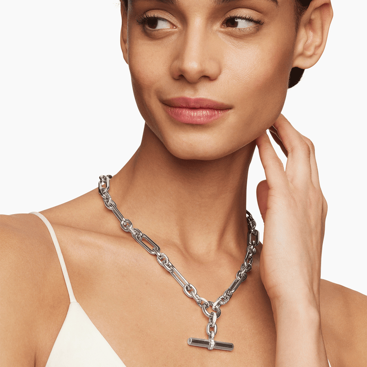 David Yurman Lexington Chain Necklace Sterling Silver with Diamonds, 9.8mm