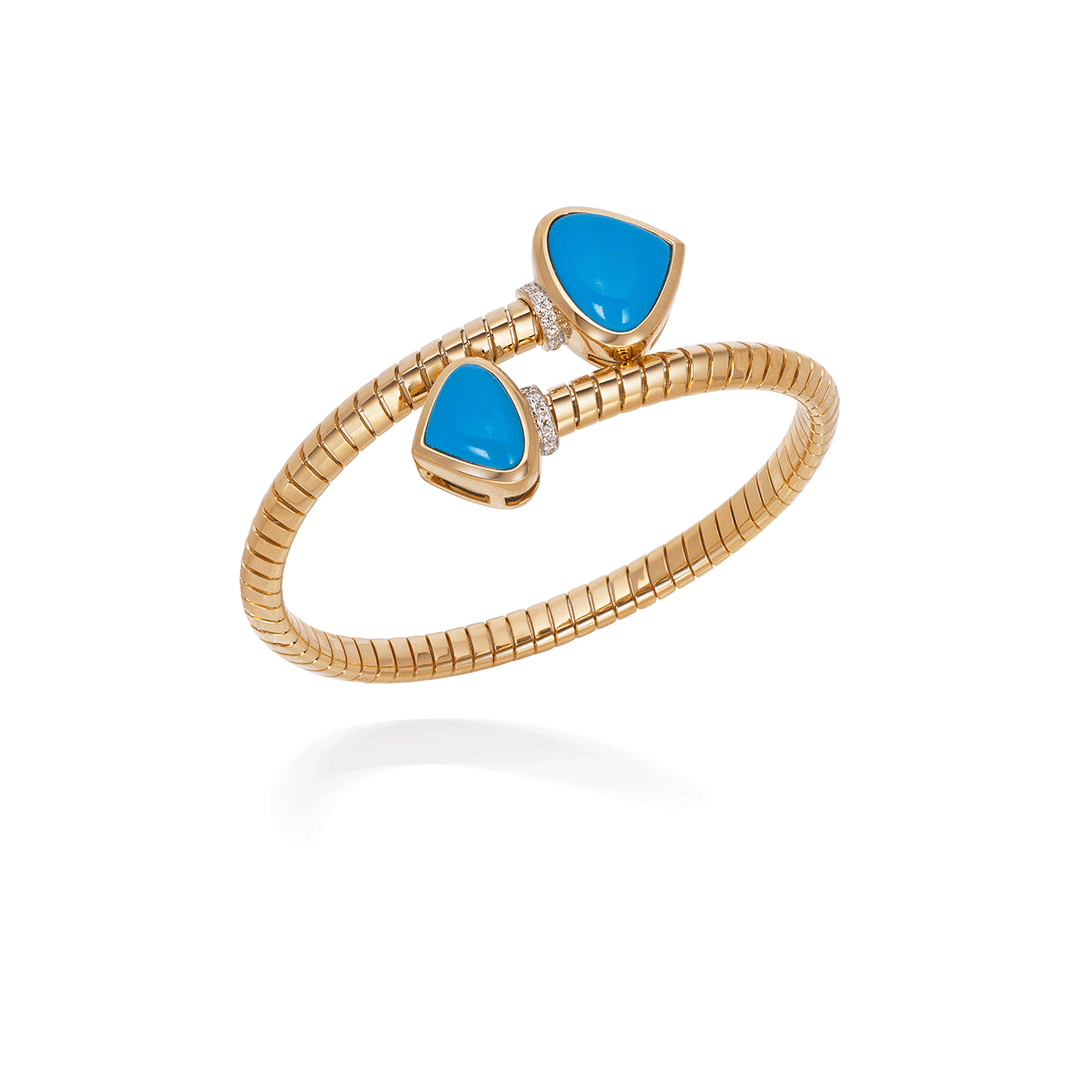 Marina B Trisola 18k Yellow Gold Turquoise and Diamond Bypass Bracelet