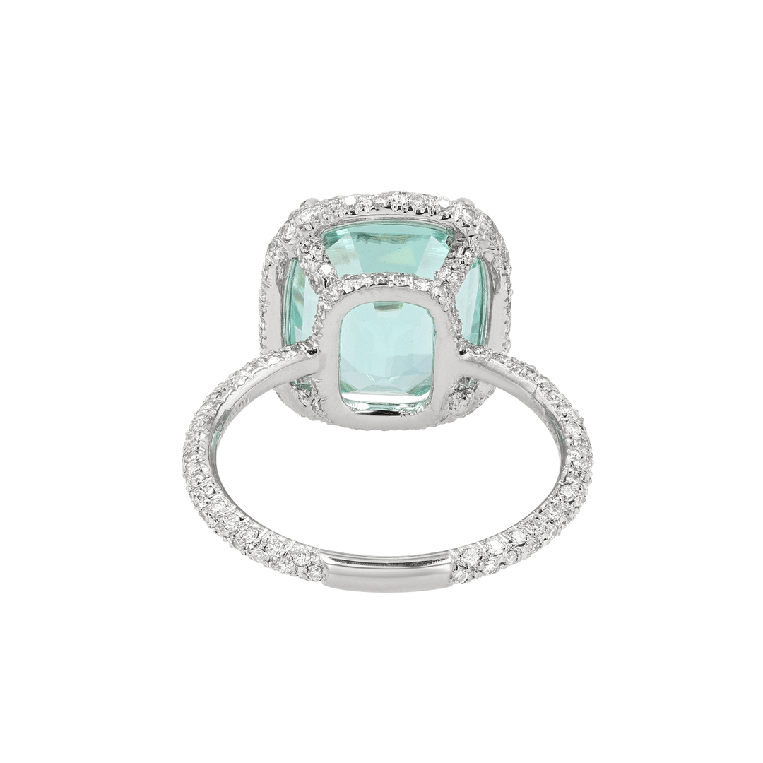 Platinum Blue Tourmaline 7.84 Total Weight and Diamond Ring