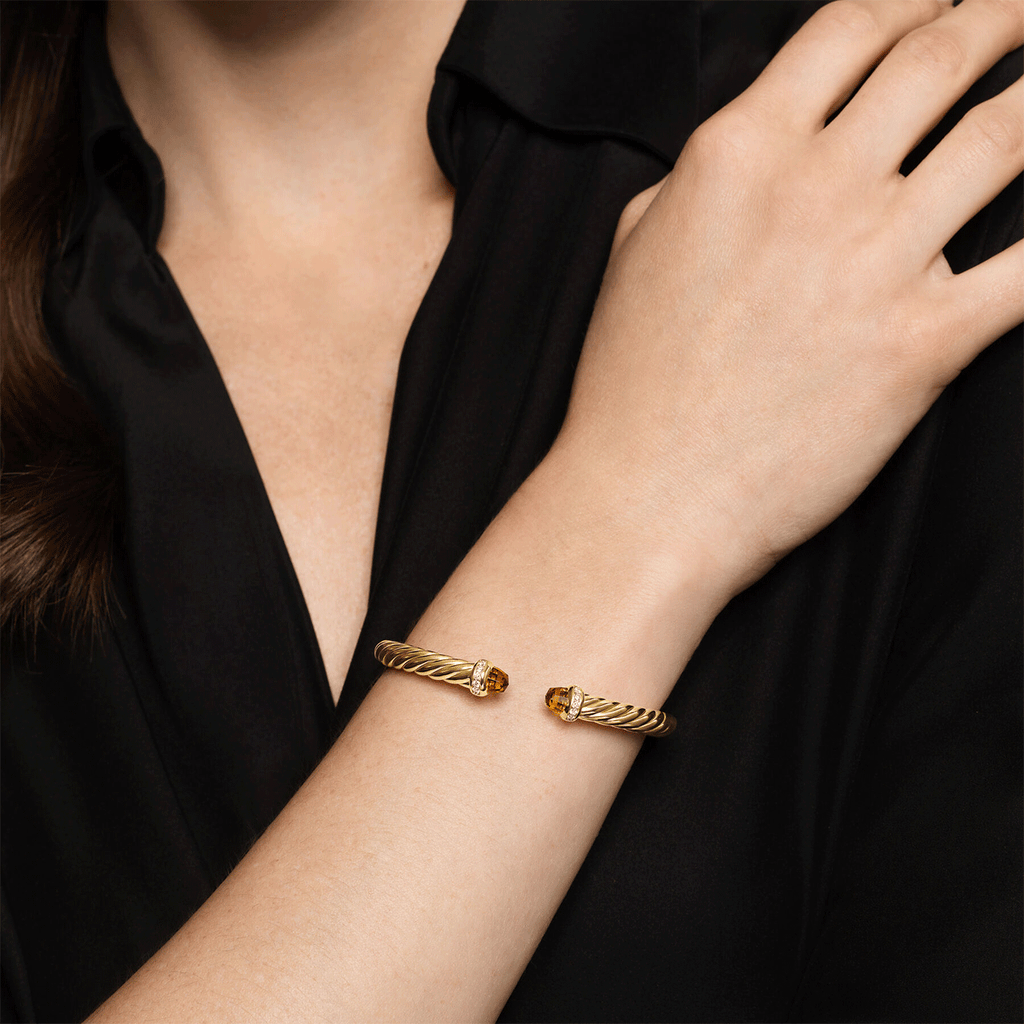 David Yurman Cablespira® Flex Bracelet 18K Yellow Gold with Citrine and Diamonds, 6mm Medium
