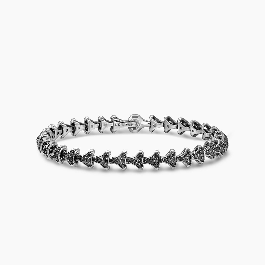 David Yurman Armory Link Bracelet Sterling Silver with Black Diamonds, 7.5mm