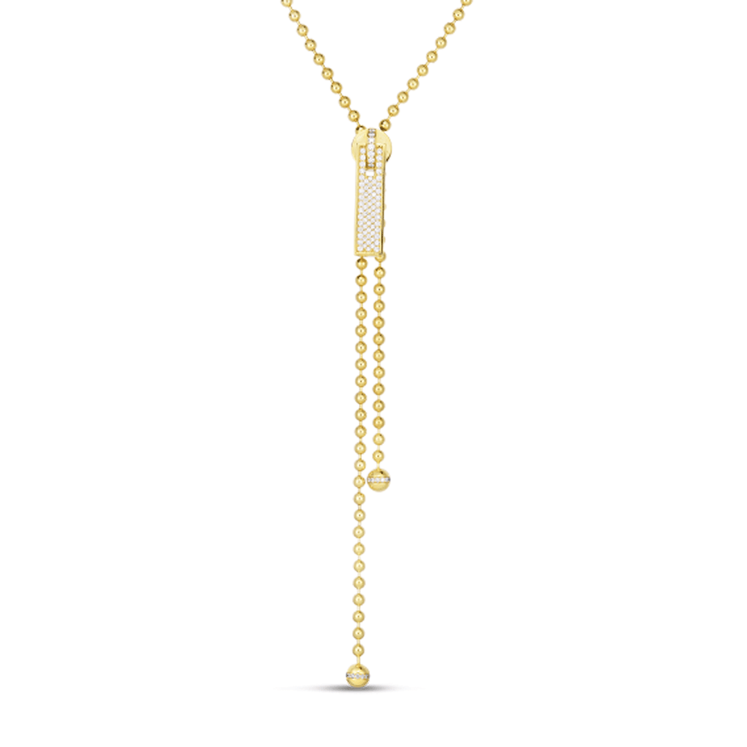 Roberto Coin Tassel 18k Yellow Gold Long Zipper Necklace With Pave Diamond