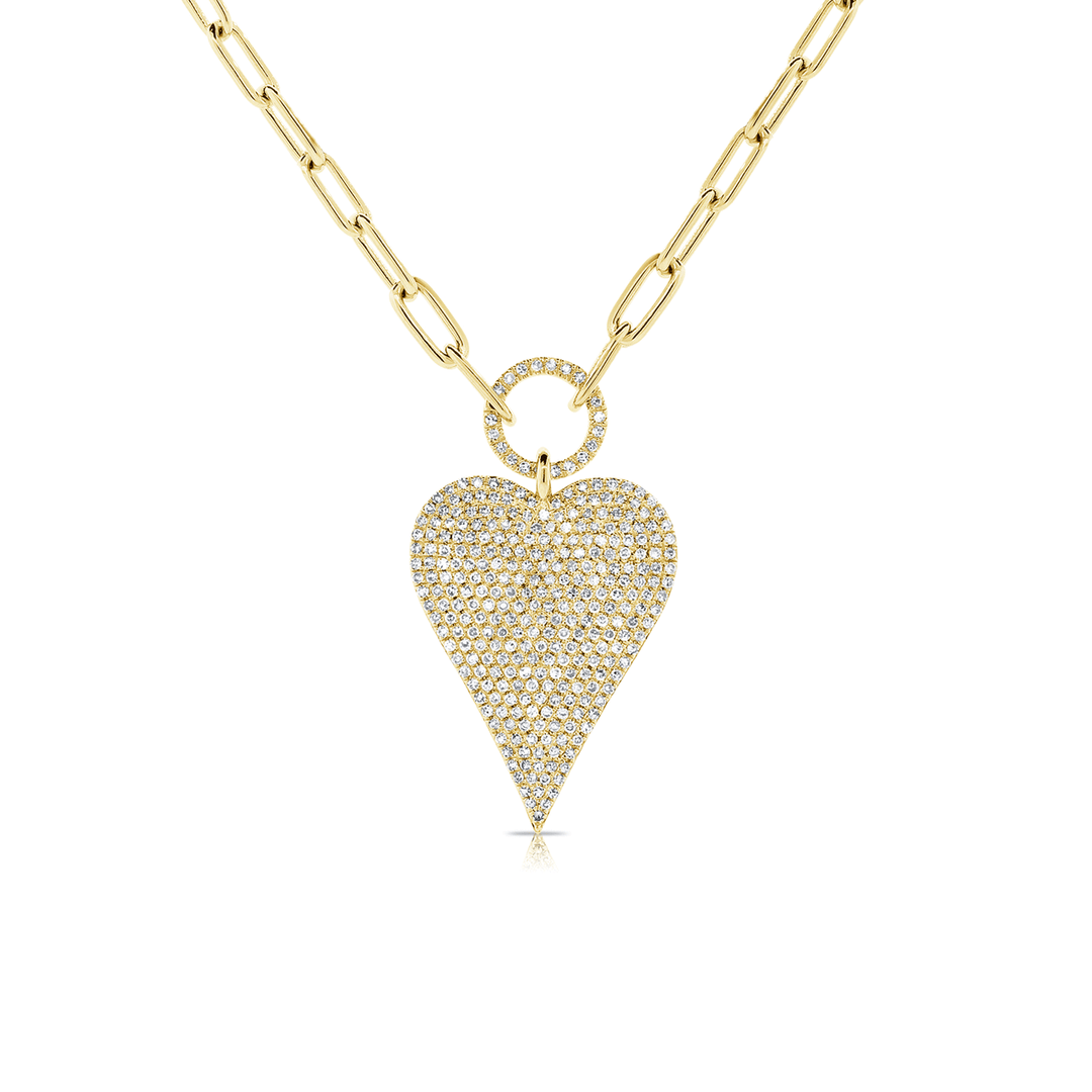 14k Gold and Pave Set Diamond .67 Total Weight Heart Necklace