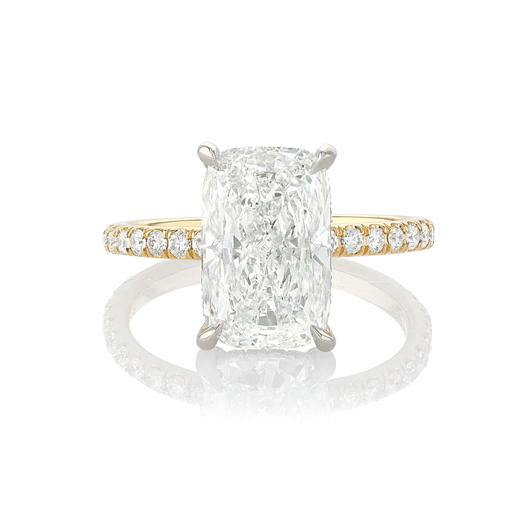 Hamilton Silhouette Collection 18k Yellow Gold and 3.50 Total Weight Cushion Cut Diamond Engagement Ring