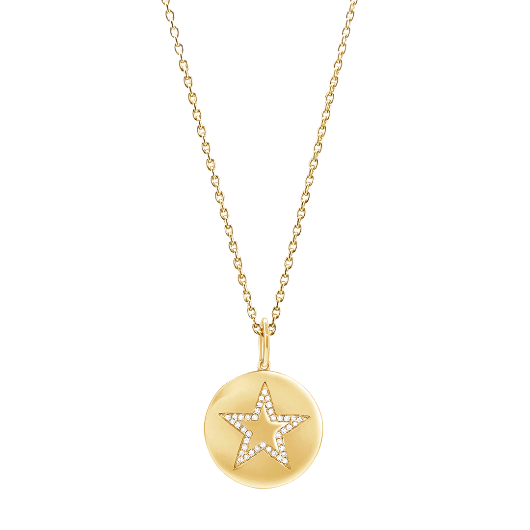 14k Yellow Gold Disc .13 Total Weight Diamond Star Charm