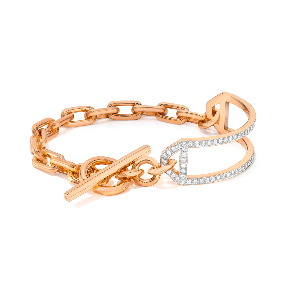 Walters Faith Saxon 18K Rose Gold and Diamond Side Cuff Chain Link Toggle Bracelet