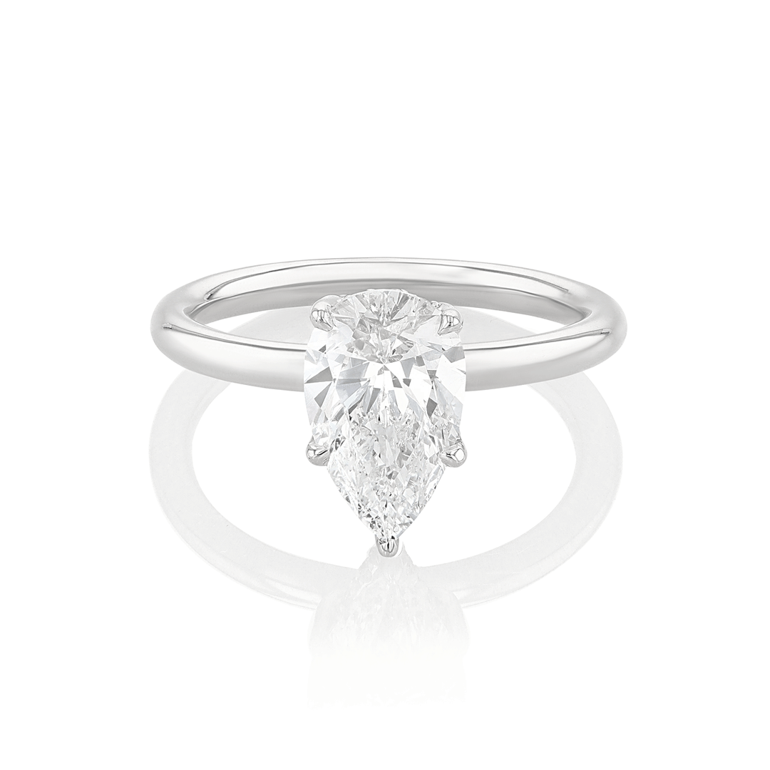 Hamilton Silhouette Collection 18k White Gold and 1.70 Total Weight Pear Shape Diamond Engagement Ring