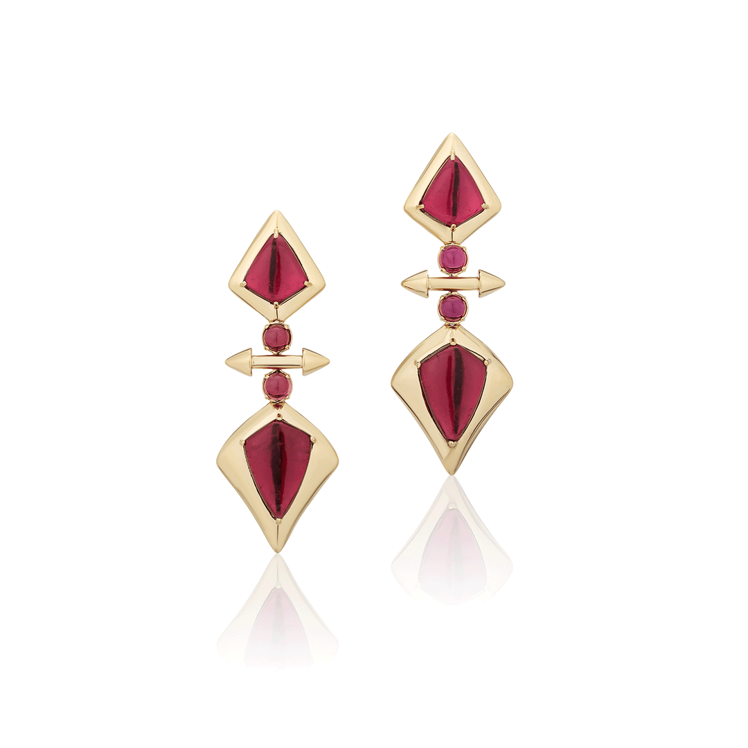 Goshwara G-One 18k Yellow Gold and Rubelite Drop Earrings