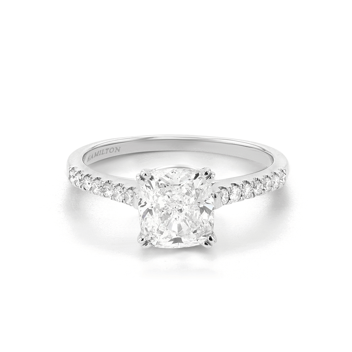 Hamilton Cherish Collection Platinum and 2.02 Total Weight Cushion Cut Diamond Engagement Ring