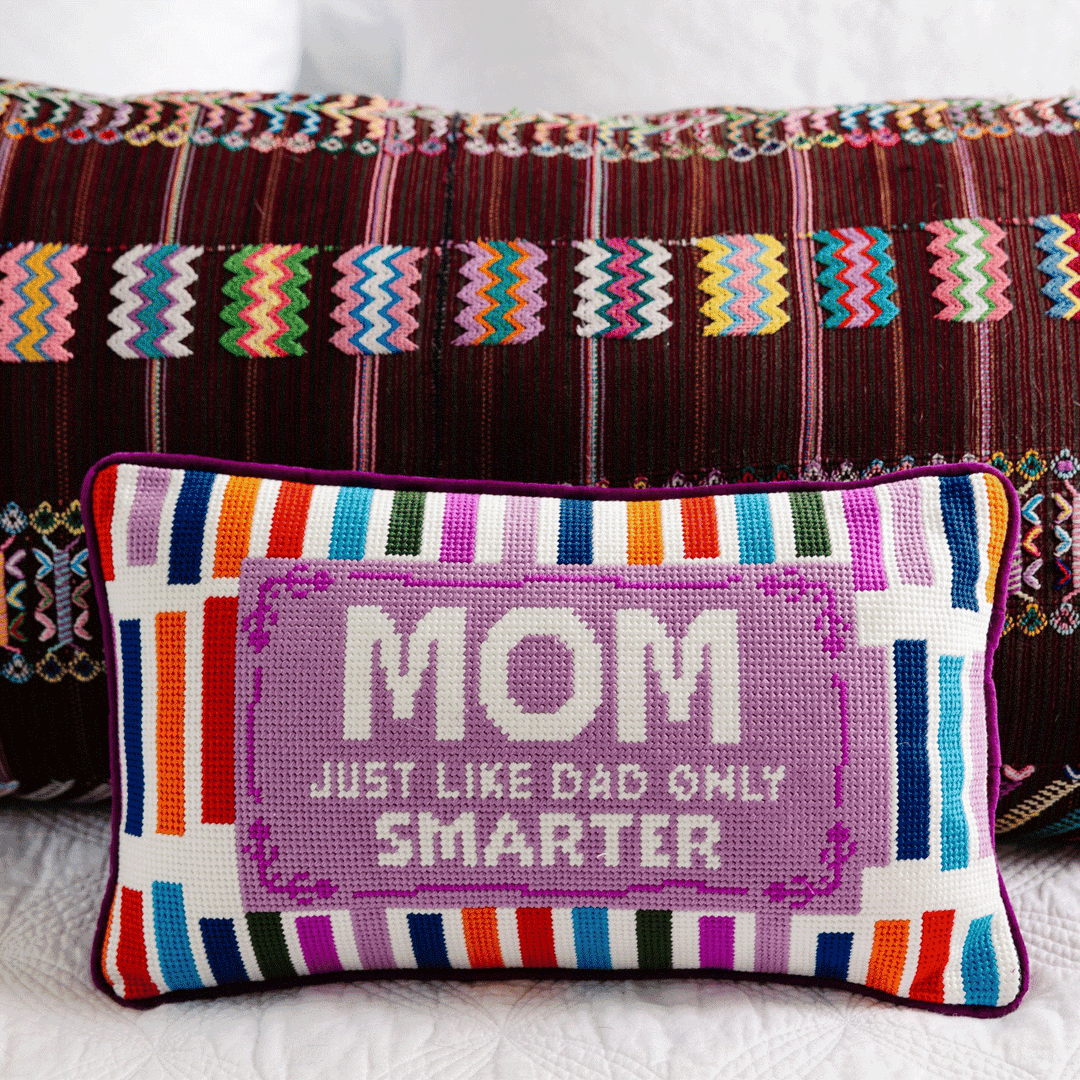 Mom Rules Needlepoint Pillow