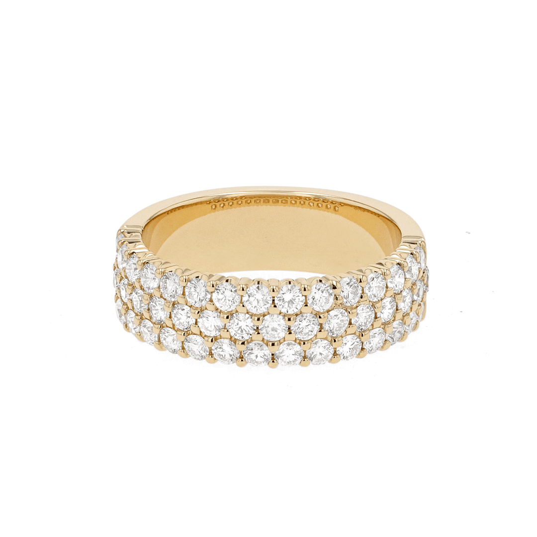 18k Yellow Gold and Diamond 1.38 Total Weight Three Row Band