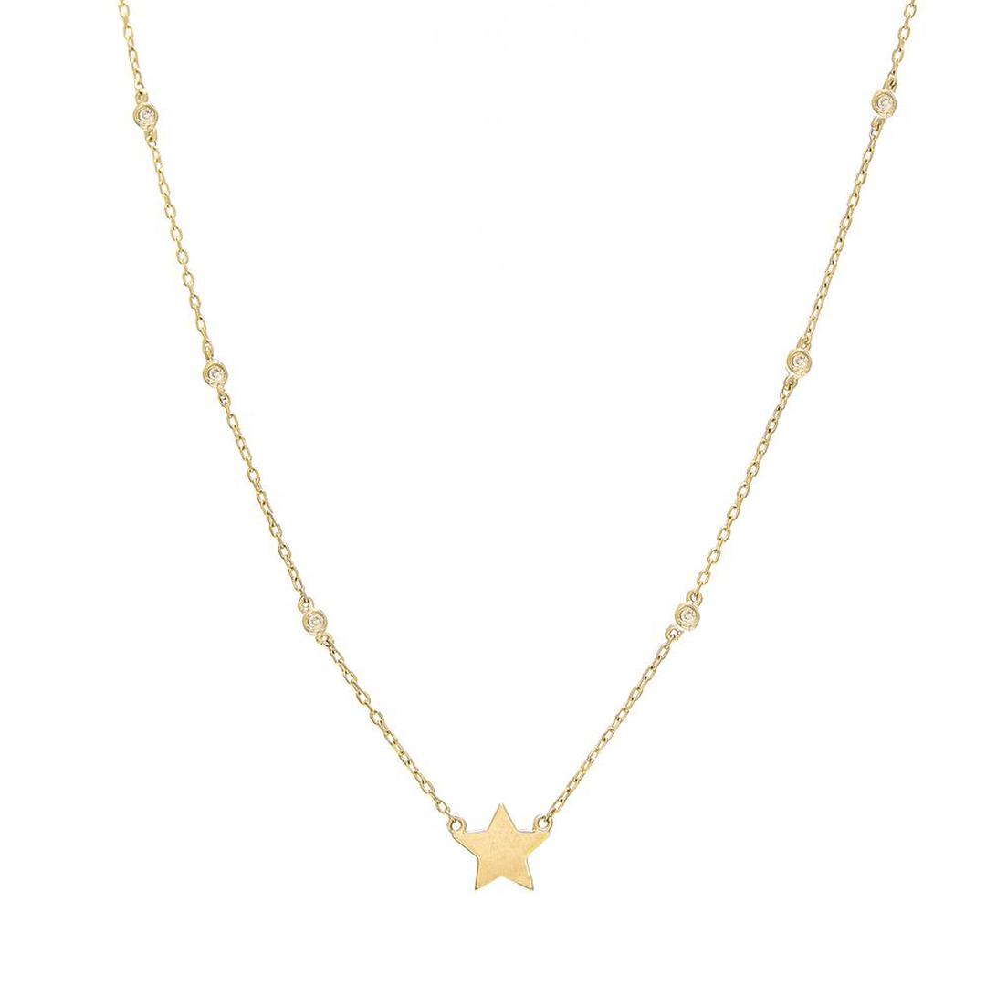14k Yellow Gold Star and Diamond Necklace