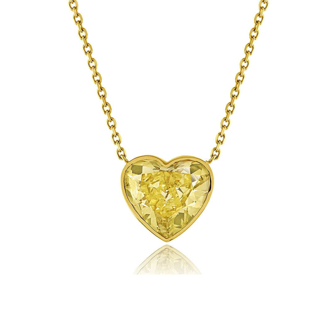 18k Gold and 7.41 Heart Shape Diamond Bezel Solitaire Pendant