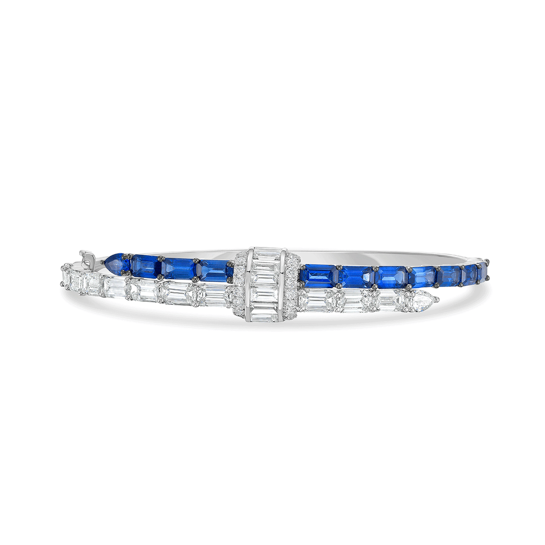 Charles Krypell 18k White Gold and 4.66 Total Weight Sapphire Diamond Bracelet