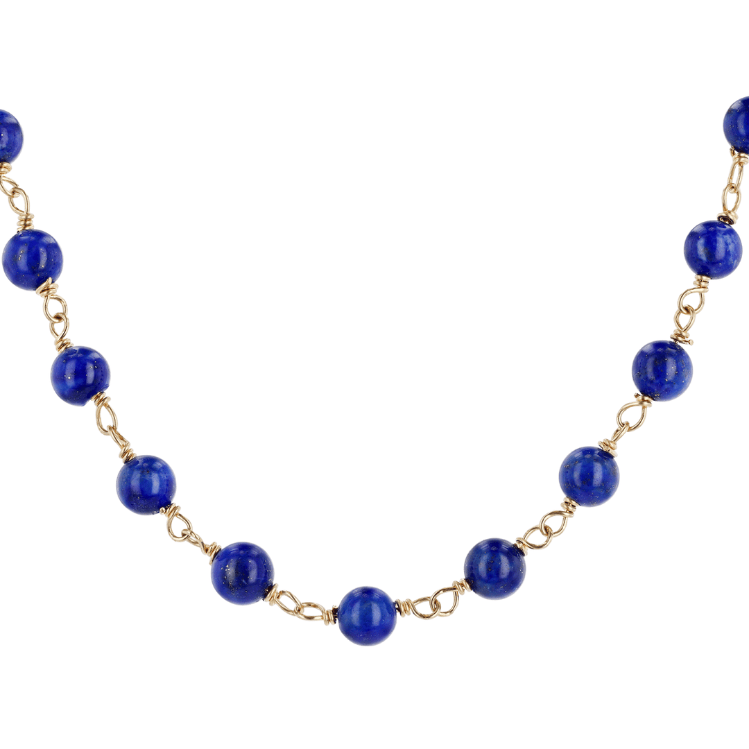 14k Yellow Gold and Lapis Lazuli Beads Necklace