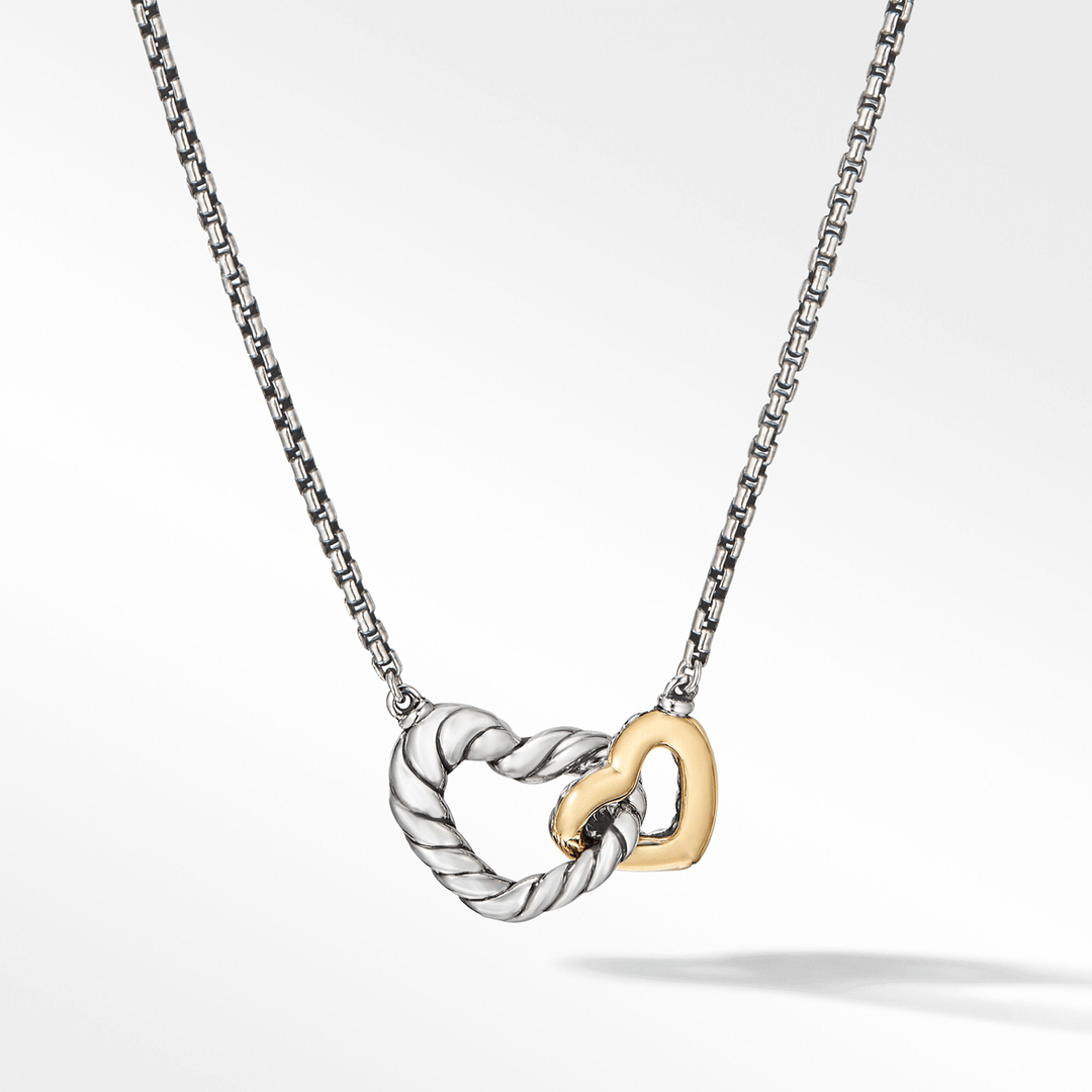 David Yurman Cable Collectibles Interlocking Heart Necklace in Sterling Silver with 18k Yellow Gold