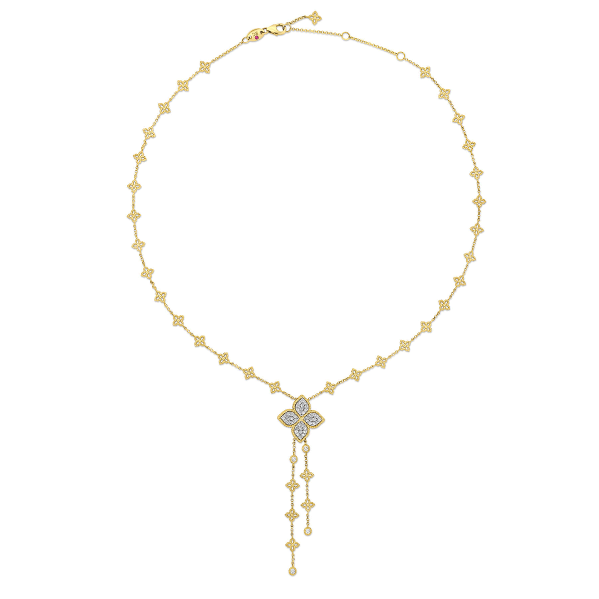 Roberto Coin Princess Flower 18k Yellow Gold White Goldand Diamond  Lariat Necklace