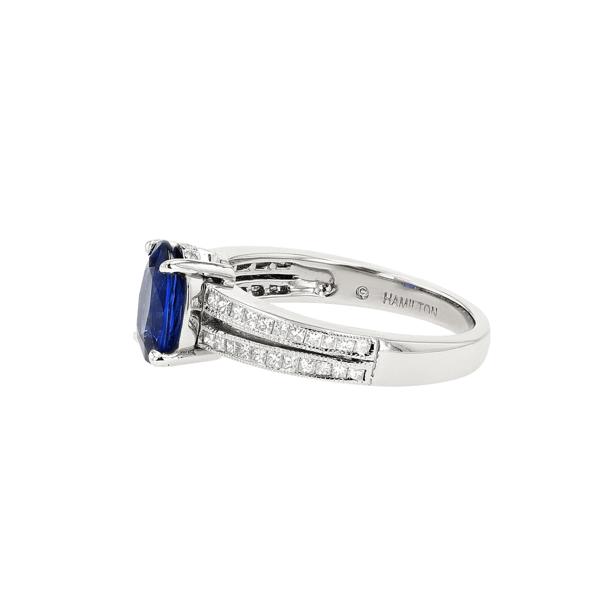 Platinum 18k Gold Sapphire 1.98 Total Weight and Diamond Ring