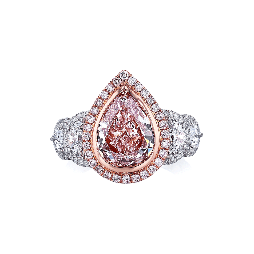 Hamilton Private Reserve Collection Platinum 18k Rose Gold and 2.97 Total Weight Fancy Light Orange Pink Diamond Ring
