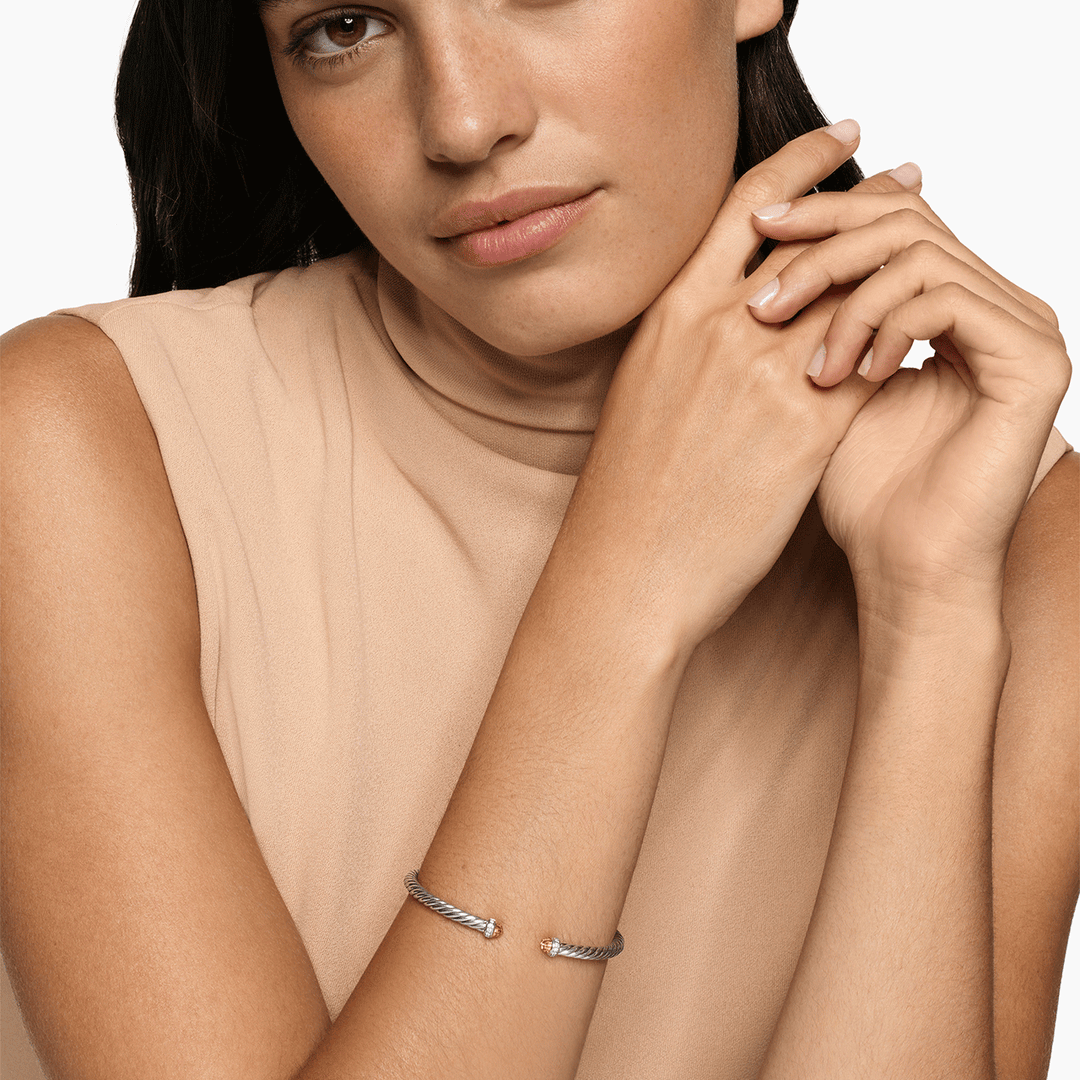 David Yurman Cablespira Flex Bracelet Sterling Silver with Citrine and Diamonds, 4mm