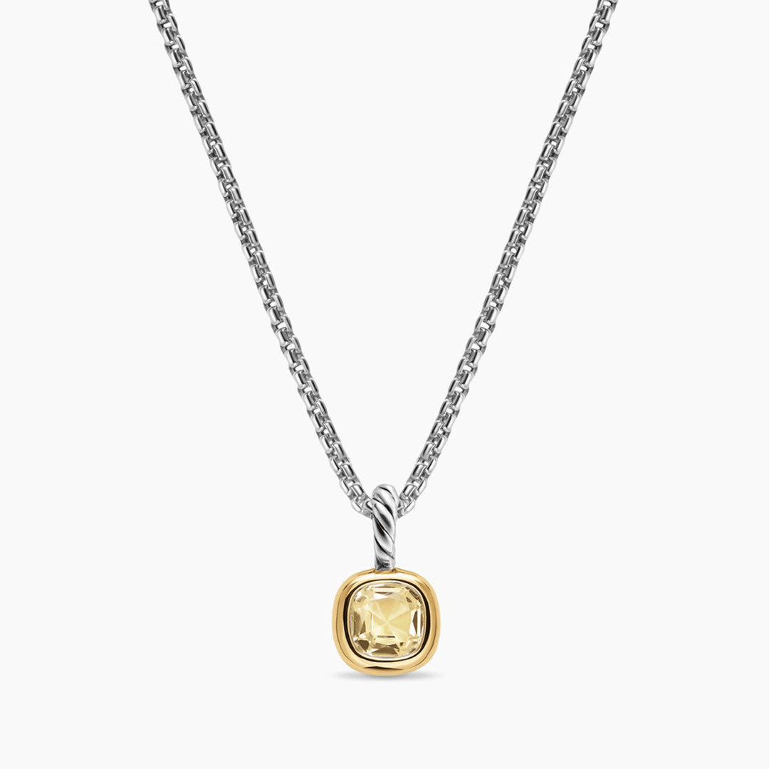 David Yurman Mini Cushion Cut Amulet Sterling Silver with 14K Yellow Gold and Champagne Citrine