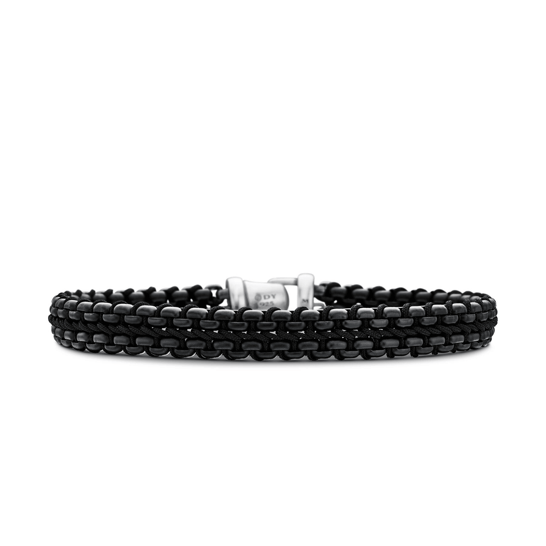David Yurman Woven Box Chain Bracelet Sterling Silver with Black Stainless Steel and Black Nylon, 10mm