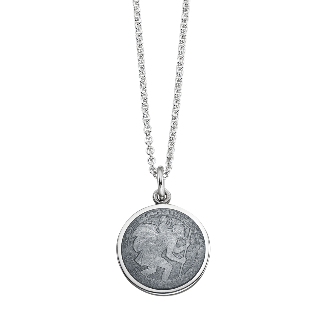 St. Christopher Grey Enamel Medal With Chain