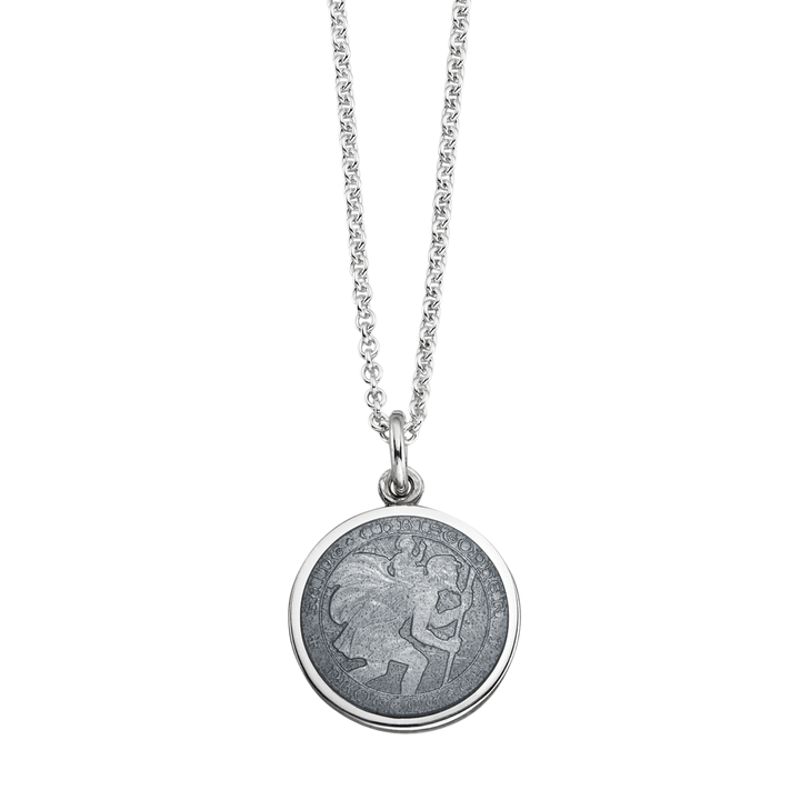 St. Christopher Grey Enamel Medal With Chain