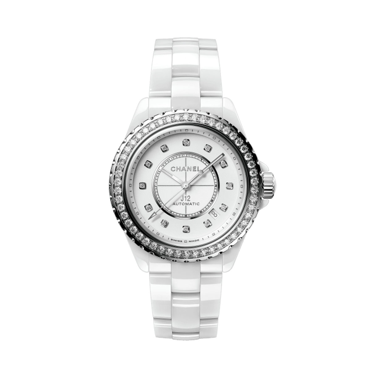 CHANEL J12 White Diamond Bezel Watch Caliber 12.1, 38mm H7189