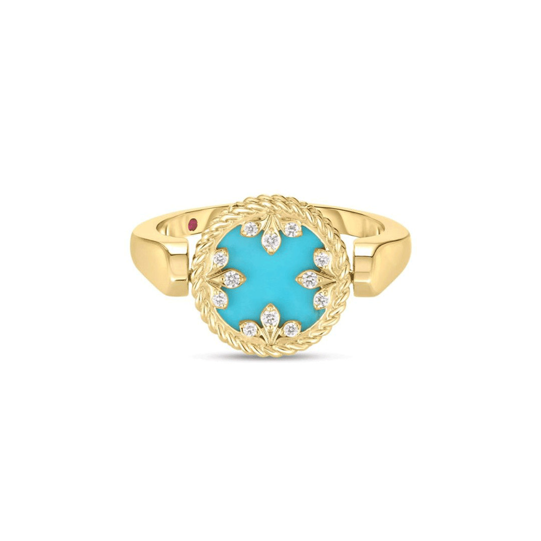 Roberto Coin Venetian Medallion 18k Yellow Gold Turquoise and Diamond Ring