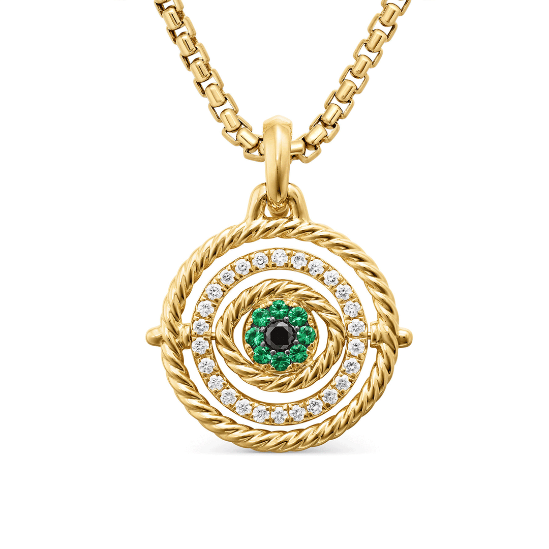 David Yurman Evil Eye Mobile Amulet in 18k Yellow Gold with Pavé Emeralds and Diamonds
