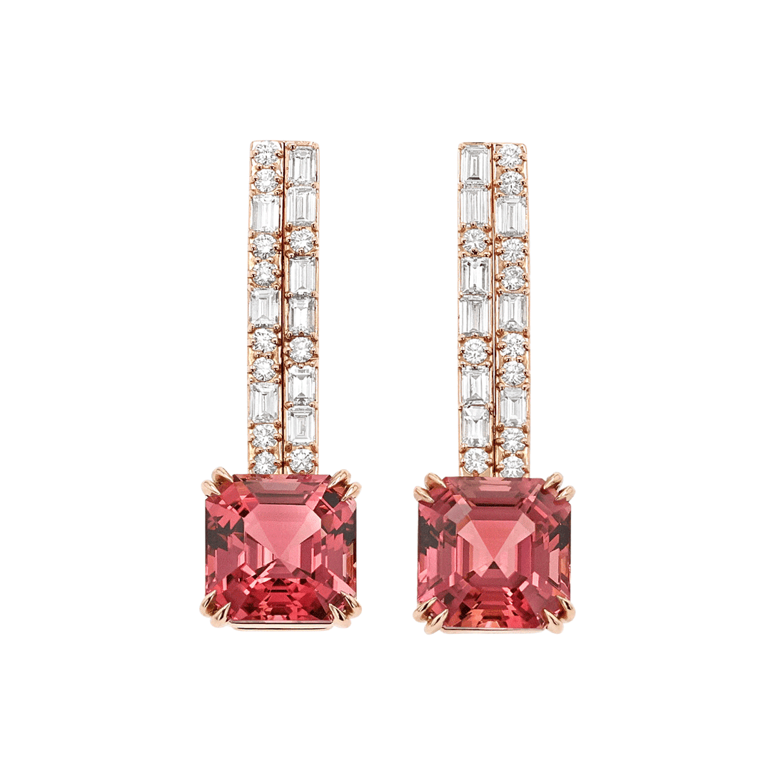 18k Gold 19.96 Total Weight Tourmalines and Diamond Earrings