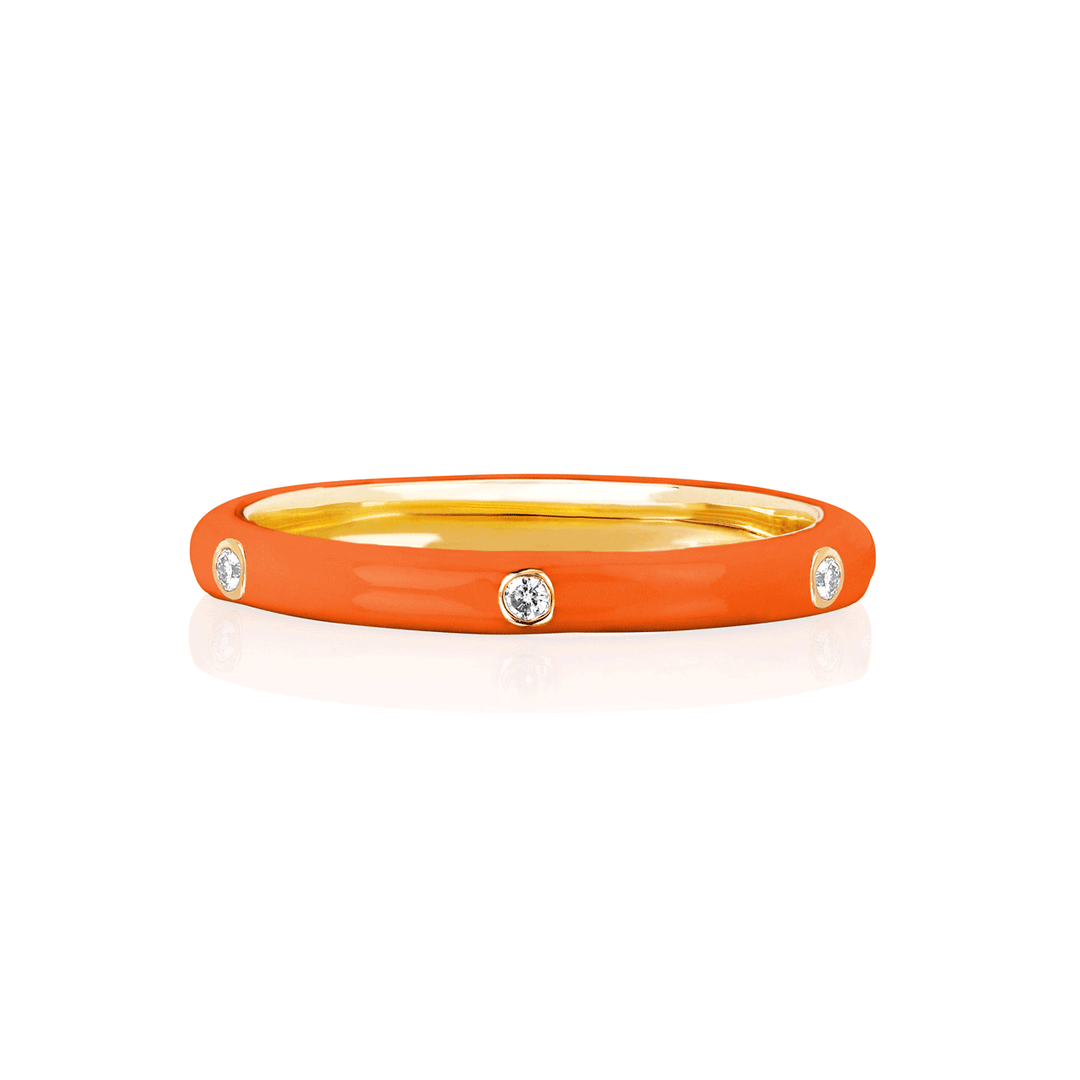 14k Gold and Orange Enamel Stack Ring