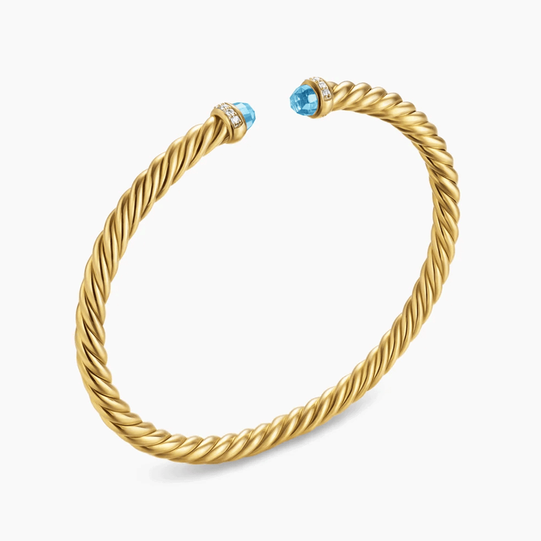 David Yurman Cablespira® Flex Bracelet 18K Yellow Gold with Blue Topaz and Diamonds, 4mm Medium