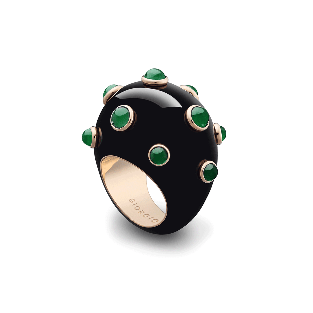 Giorgio B 18k Gold Black Enamel and Agate Ring