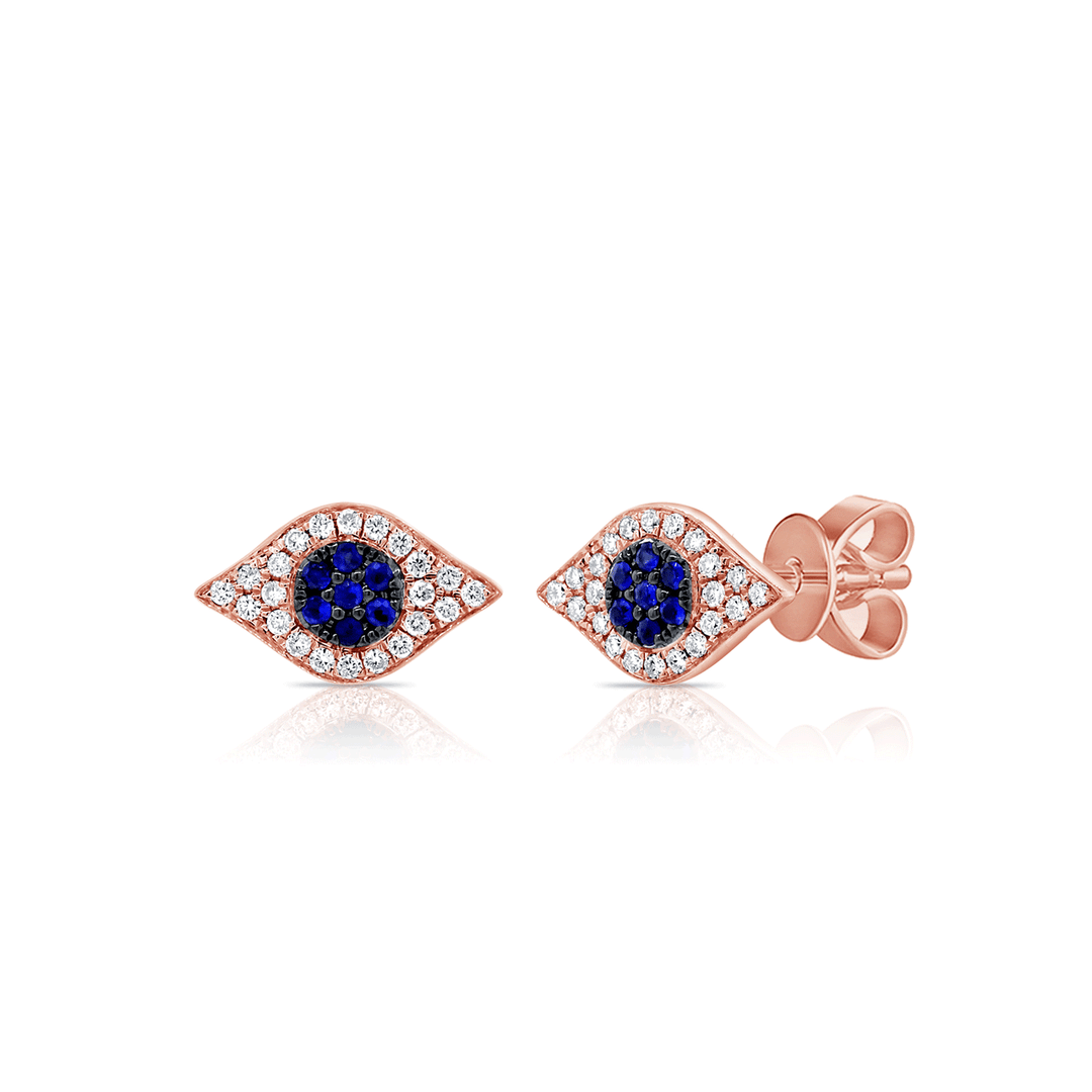 14k Rose Gold Evil Eye and Sapphire .10 Total Weight Earrings