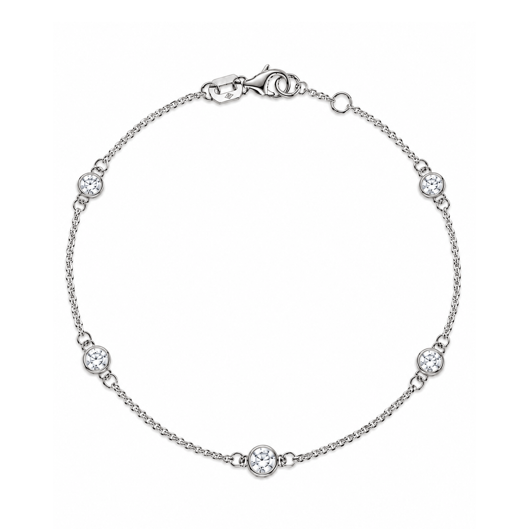 14K White Gold and 0.76 Total Weight Diamond Station Bracelet
